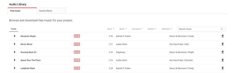 YouTube audio library